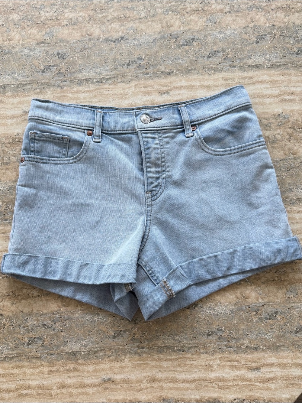 Express Midrise Shortie Light Denim Rolled Cuff Denim Shorts 2R